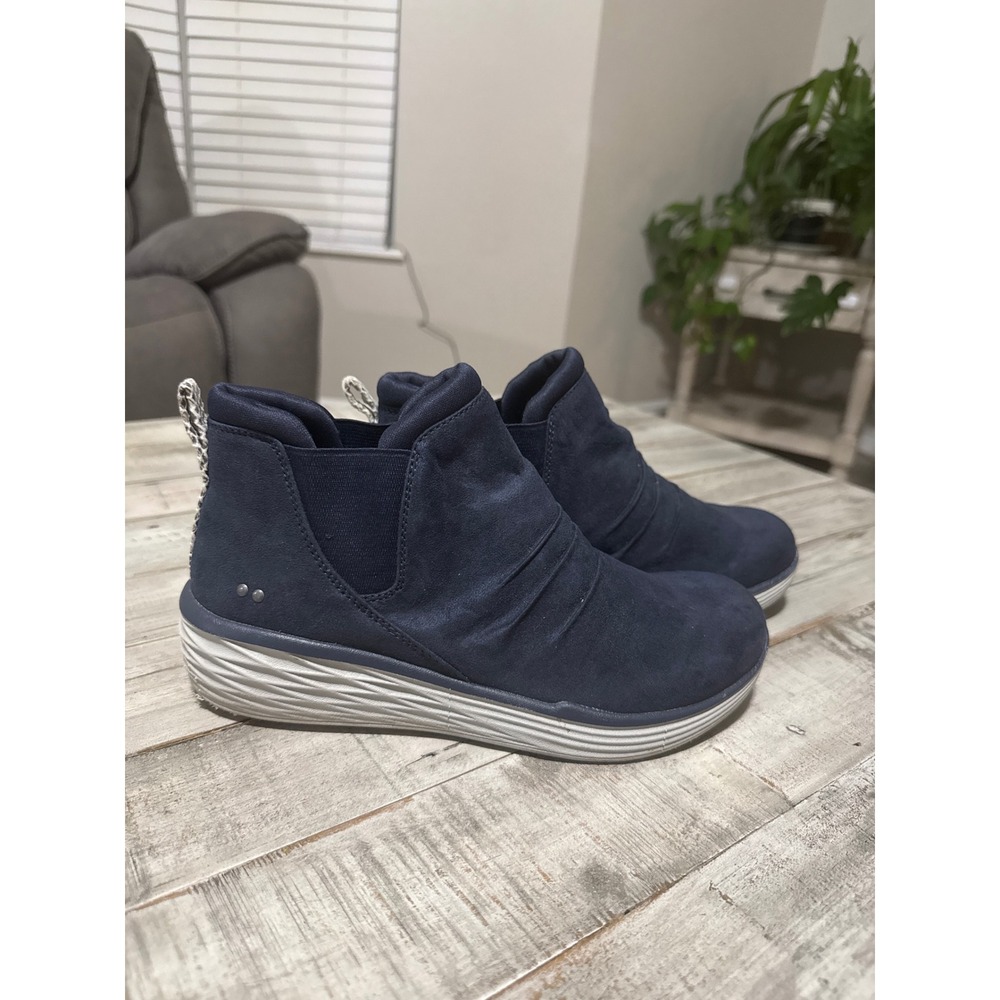 Ryka Niah Navy Blue Slip On Ankle Boots Sneakers Wedge Ruched Womens 8M
